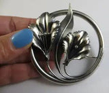 Large 3" Diameter Vintage Calla Lily Flower 925 Sterling Silver Pin Brooch #402