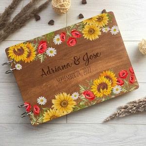 Sunflowers Wedding Wooden Guest Book, Rustic Wedding Photo Album, Wedding Flower Guest Book, Bridal Shower GuestBook, Wedding Sign Book Boho