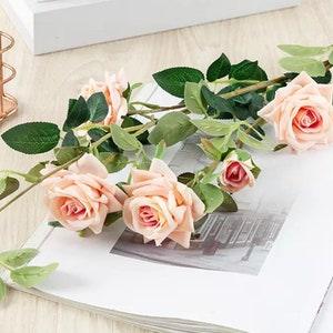 5-Head Champagne Long-Stem Velvet Peony Rose High Quality - Floral - Flowers - Roses - Bouquets - Cake Accessories