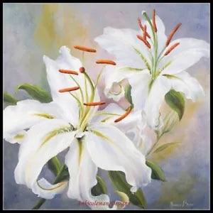 White Lilies - Counted Cross Stitch Patterns - Color & BW Symbols Charts