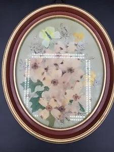 Vintage Dried Dogwood Flowers Framed with Butterfly Signed 1982 11x9x1