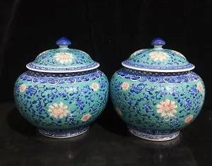 7.5" Old Porcelain qing dynasty qianlong mark famille rose peony flower Jar pot