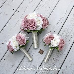 Dusty Rose and Ivory Wedding Bouquet, Wedding Flowers, Bridesmaid Bouquets, Corsage, bridal Flower Package