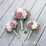 Dusty Rose and Ivory Wedding Bouquet, Wedding Flowers, Bridesmaid Bouquets, Corsage, bridal Flower Package