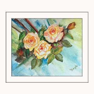 Handpainted Watercolor Original Artwork - Yellow Roses
