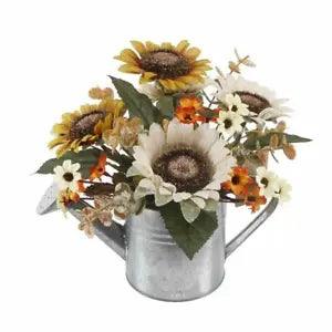 Flora Bunda Artificial Flowers 9" Sunflowers Mix in Watering Can 9"w Water Tin