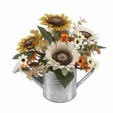 Flora Bunda Artificial Flowers 9" Sunflowers Mix in Watering Can 9"w Water Tin
