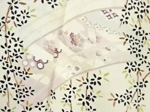 6799021: JAPANESE KIMONO / ANTIQUE KIMONO / FLOWER WITH BRIDGE & PEONY