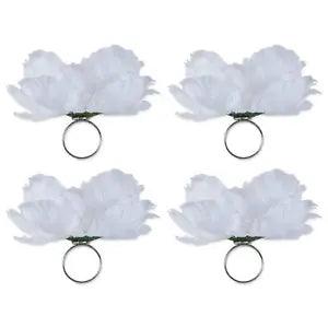 DII Beautiful Peony Flower Napkin Rings White, 4 Piece