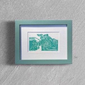 Framed, matted and signed aqua Orchid linocut print