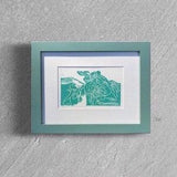 Framed, matted and signed aqua Orchid linocut print