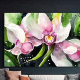 Ice Orchid Abstract Print, Pale Pink Home Decor, Jewel Tone Floral Wall Art, Green Accents, UK Artist