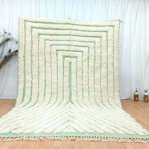 BEST HOME RUG, Modern Moroccan Tufted Rug For Your Living Room, Handmade From Green And White Wool of Sheep, Minimalistic Custom Carpet