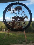 Vintage Dried Pressed Flowers Rope Twist Pewter Frame Window Suncatcher