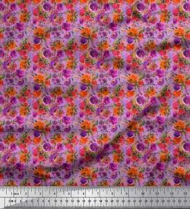 Soimoi Purple Velvet Fabric Peony & Anemone Floral Print Fabric-1Pr