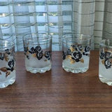 Gold Roses Tumblers Set of 4, Black White Gold Roses, Frosted Outline, Gilded Trim Tumblers Vintage Glasses 3.5 "