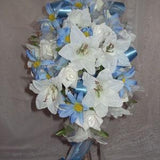 Blue Cascade Bridal Bouquet, Wedding Bouquet, White Lily Bouquet, Ivory Roses Classic Bouquet, Bridal Bouquet, Blue Daisy Bouquet