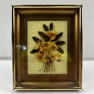 Vintage Mary K Floral Art Hand Made Pressed Dried Flowers In Frame Mount Violet