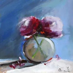 RED PEONY FLOWERS Still Life Natalie Demenko Oil painting  UKRAINE 8X8
