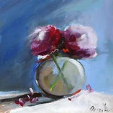 RED PEONY FLOWERS Still Life Natalie Demenko Oil painting  UKRAINE 8X8