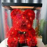 Hand Made Artificial Flowers Teddy Rose Bear With LED Light Gift Box