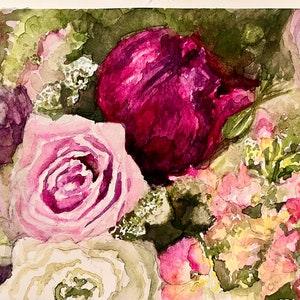 Single art card/romantic floral watercolour art print/floral watercolour art card/rose peony print