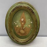 Hand Pressed Dried Flower In Oval Framed Green Velvet Canvas Made In Italy
