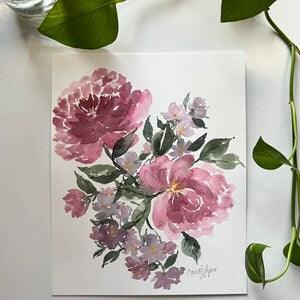 ORIGINAL Floral Peony Bouquet Watercolor Painting, 8x10 inches
