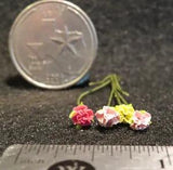 4 Half Open Carnation Pink Yellow Flower Garden Floral 1:12 Miniature #3580