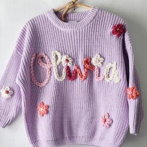 Custom Hand Embroidered Sweater, Custom Sweater, Name Sweater, Handmade Gift, Milestone Sweater, Children??s Sweater, Kids Sweater, Gift