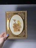Vintage Dried Pressed Flowers in Gold Wooden Frame
