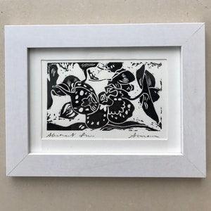 ON SALE! New Abstract Linocut Framed orchid print available in black or purple ink NY Artist