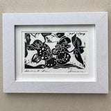 ON SALE! New Abstract Linocut Framed orchid print available in black or purple ink NY Artist