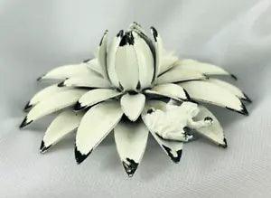 Vintage White Painted Metal Lily Pad Frog Flower Brooch Pin
