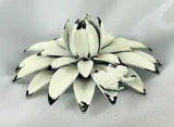 Vintage White Painted Metal Lily Pad Frog Flower Brooch Pin