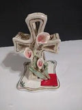 Blue Sky Clay Works Heather Goldminc Cross w/Lilies Candle Luminary W Base