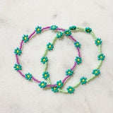 Teal Flower Seed Bead Bracelet / Green / Purple / Summer Collection / Handmade Jewelry / Surfer Beach Aesthetic / Dainty Daisy