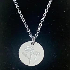 Carnation Flower Necklace Coin Disc Stainless Steel New