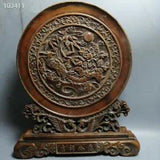 14" China old Boxwood Hand carved Phoenix peony flower sun screen statue