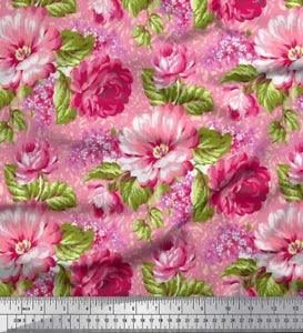Soimoi Cotton Poplin Fabric Leaves & Peony Floral Decor Fabric Printed-KqS