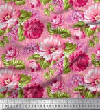 Soimoi Cotton Poplin Fabric Leaves & Peony Floral Decor Fabric Printed-KqS