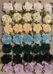 SMALL ASSORTED RIBBON CARNATION FLOWERS - Lot of 35 - Approx. 1" - #85