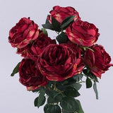 Artificial red roses bouquet | 10 heads | Silk roses fake flowers | Rose bouquet table centerpieces | Marsala blooming roses wedding bouquet