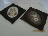 2 OVAL DRIED FLOWERS PICTURES 9" x 9"? GLASS CENTER - POLAND