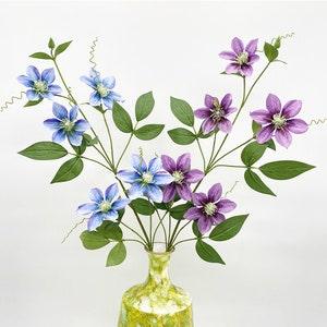 Fake Clematis Stem with Leaves, Artificial Flower Craft, Rustic Home Floral Decor, Wedding Party Arrangement, Bloom for Bouquet Garland Arch