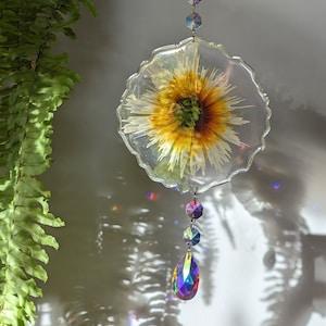 sunflower floral resin suncatcher, home decor, window prism,housewarming gift, rainbow maker, crystal sun catcher, sunflower gift
