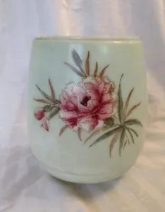 Antique Painted Green Fuchsia Carnation Glass GWTW Oil Lamp Bottom Globe Base