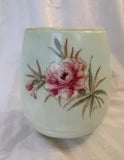 Antique Painted Green Fuchsia Carnation Glass GWTW Oil Lamp Bottom Globe Base