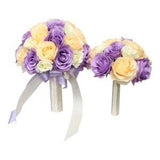 Bouquet-elegant classic rose bouquet in Lavender peach and ivory keepsake faux flowers
