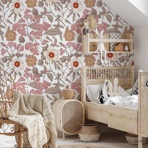Floral Wallpaper, Peel and Stick Wallpaper, Kids Wallpaper, Wildflower Wallpaper, Nursery Wallpaper, Girl Nursery Wallpaper 30-0007